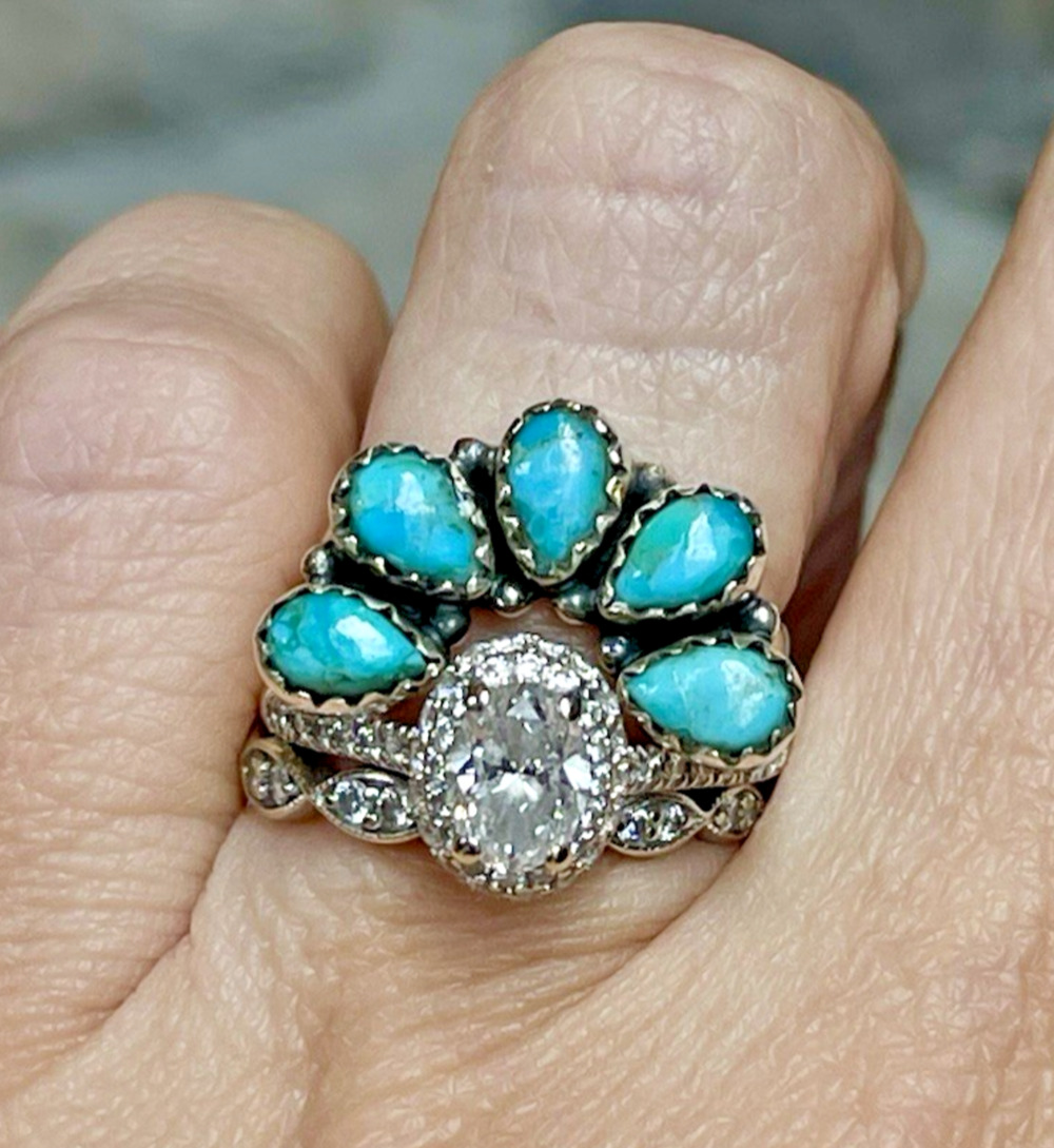 Turquoise Ring Enhancer Guard Sterling Silver 925 Southwest Boho Western Wedding